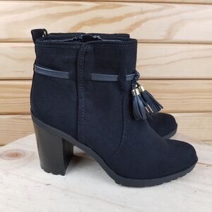 Black Faux Leather / Suede High Heel Booties 6 US Boot Side Zip NEW Jaclyn Smith